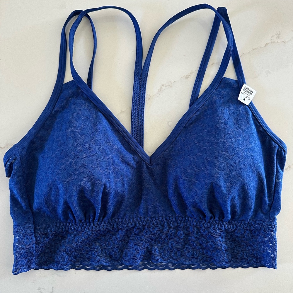 Maurices Bralette Animal Print Blue Lace Trim